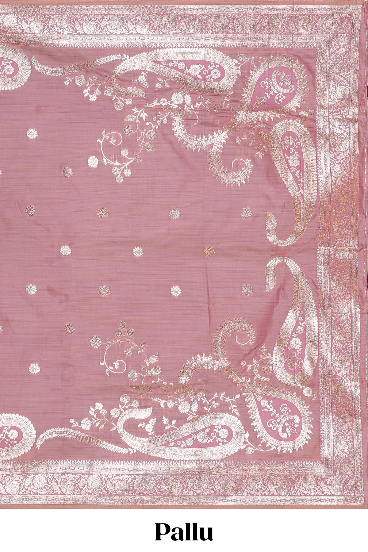 Pink floral design motifs banarasi silk saree with self border and matching floral print blouse