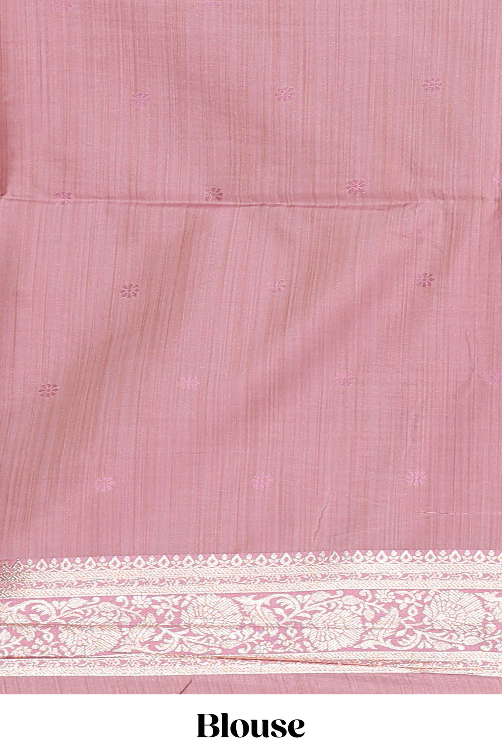 Pink floral design motifs banarasi silk saree with self border and matching floral print blouse