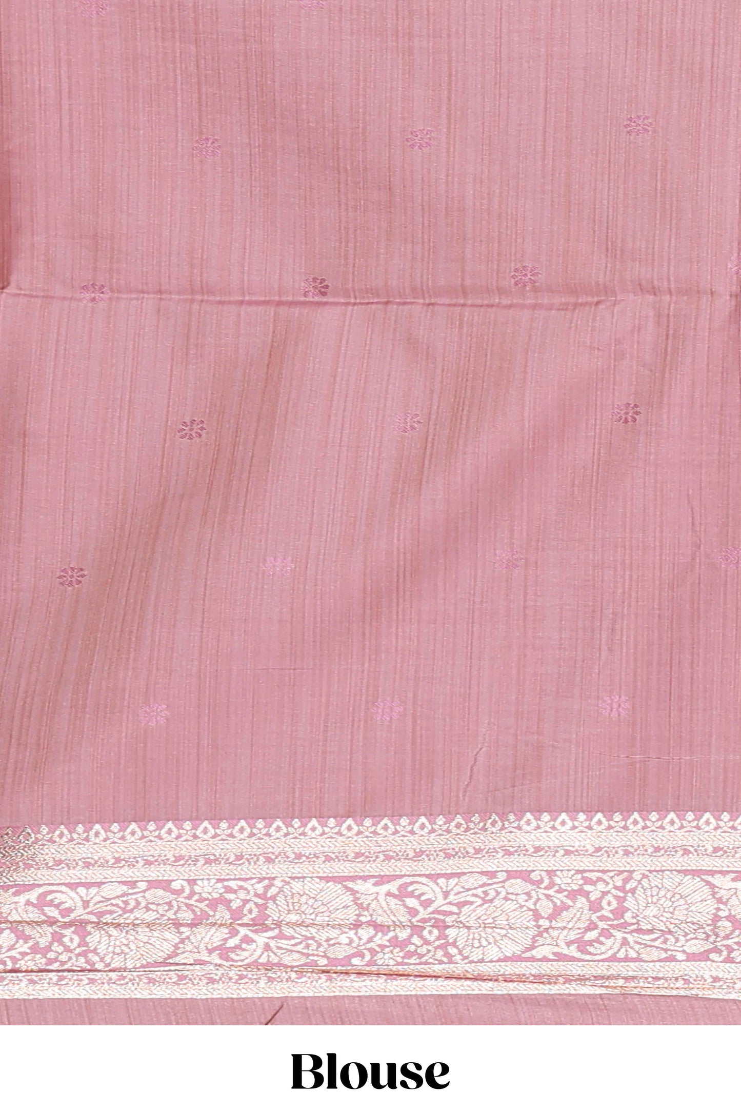 Pink floral design motifs banarasi silk saree with self border and matching floral print blouse