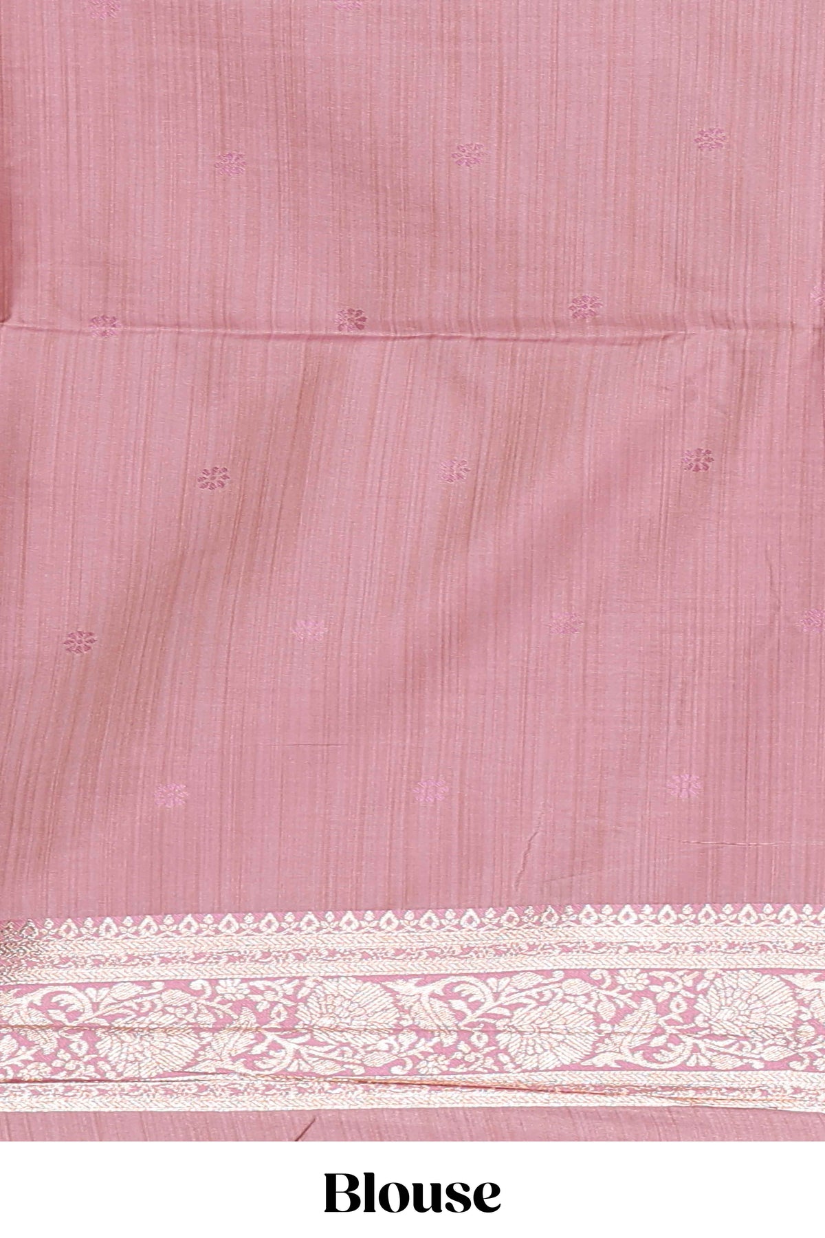 Pink floral design motifs banarasi silk saree with self border and matching floral print blouse