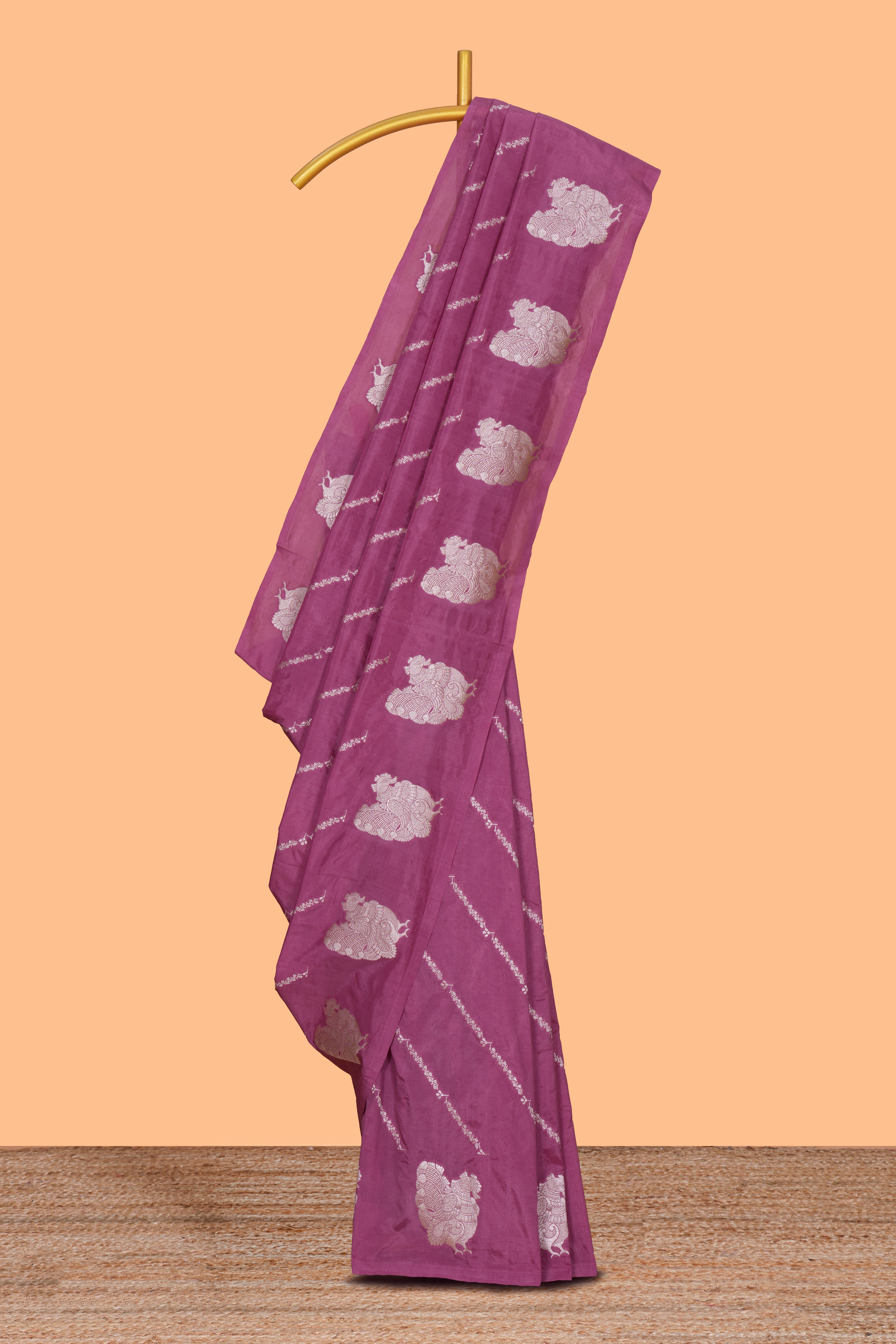 Raspeberry striped zari design banarasi silk saree with self border and matching blouse