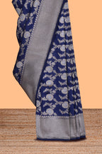 Royal blue floral vines design banarasi silk saree with self border and matching blouse