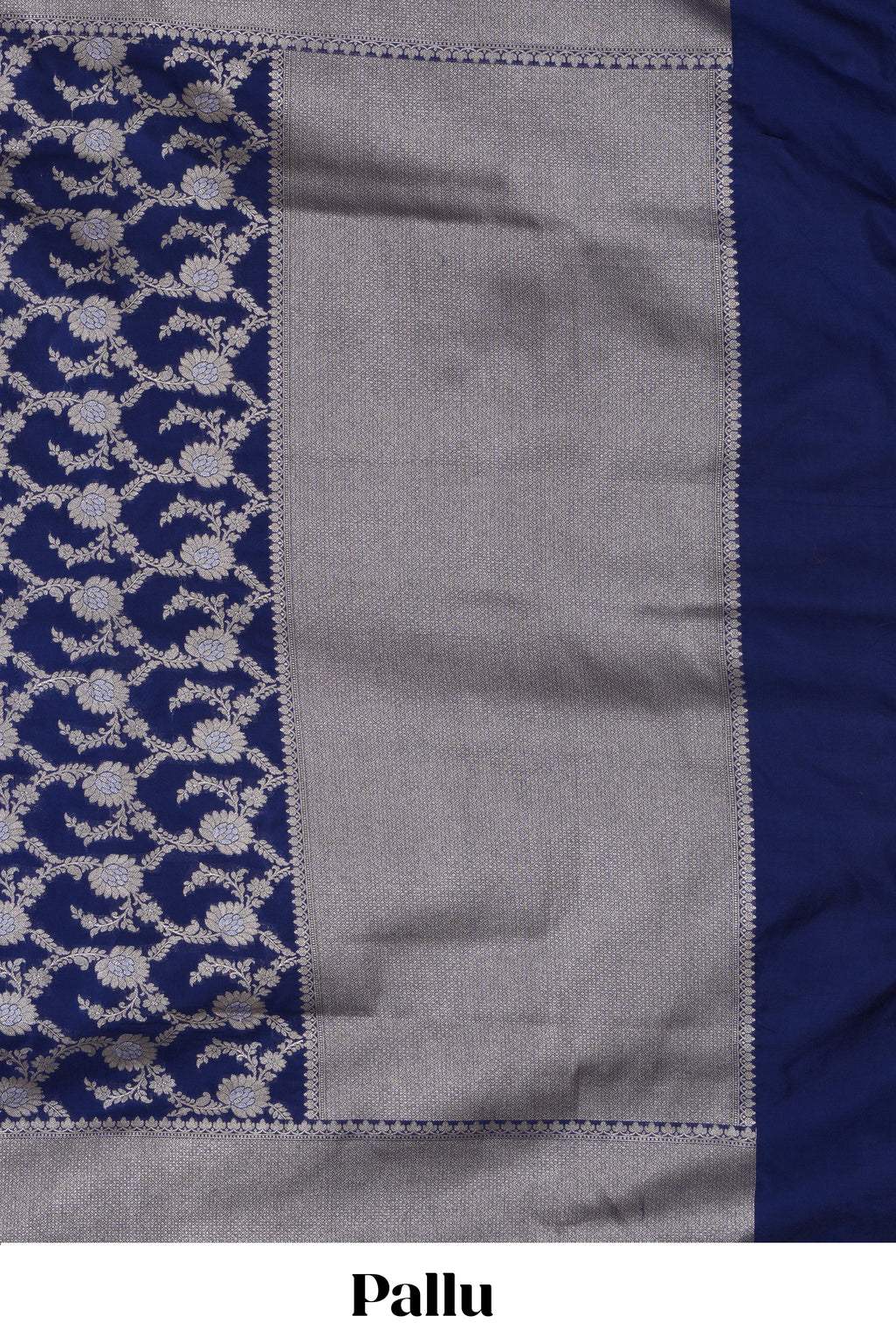 Royal blue floral vines design banarasi silk saree with self border and matching blouse