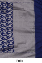 Royal blue floral vines design banarasi silk saree with self border and matching blouse
