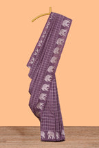 Mauve purple checked design banarasi silk saree with self elephant border and matching blouse