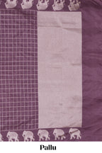 Mauve purple checked design banarasi silk saree with self elephant border and matching blouse