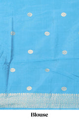 Yellow zari motifs design banarasi silk saree with contrast zari border and buttas blouse