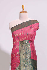 Maroon zari motifs design banarasi silk saree with contrast zari border and buttas blouse