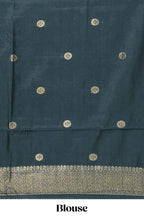 Maroon zari motifs design banarasi silk saree with contrast zari border and buttas blouse