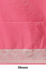 Peach floral designed banarasi silk saree with self zari border and blouse