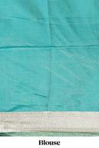 Sea green striped floral design banarasi silk saree with self zari border and blouse