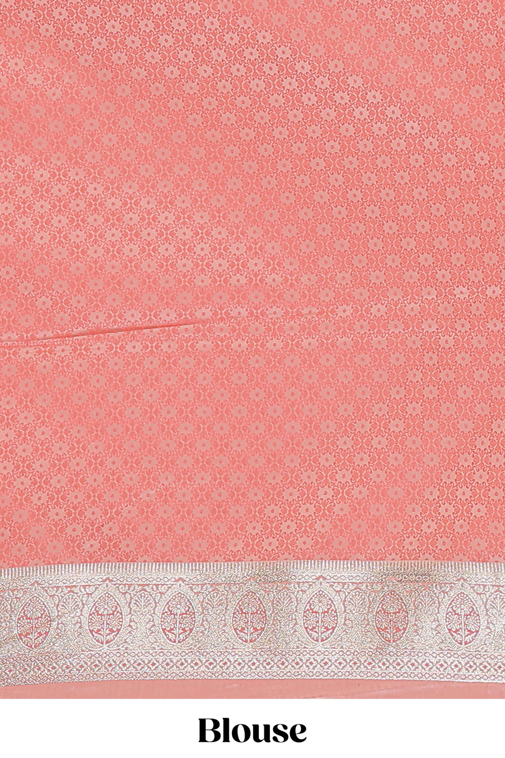 Peach multicolor striped banarasi silk saree with self zari border and  matching blouse