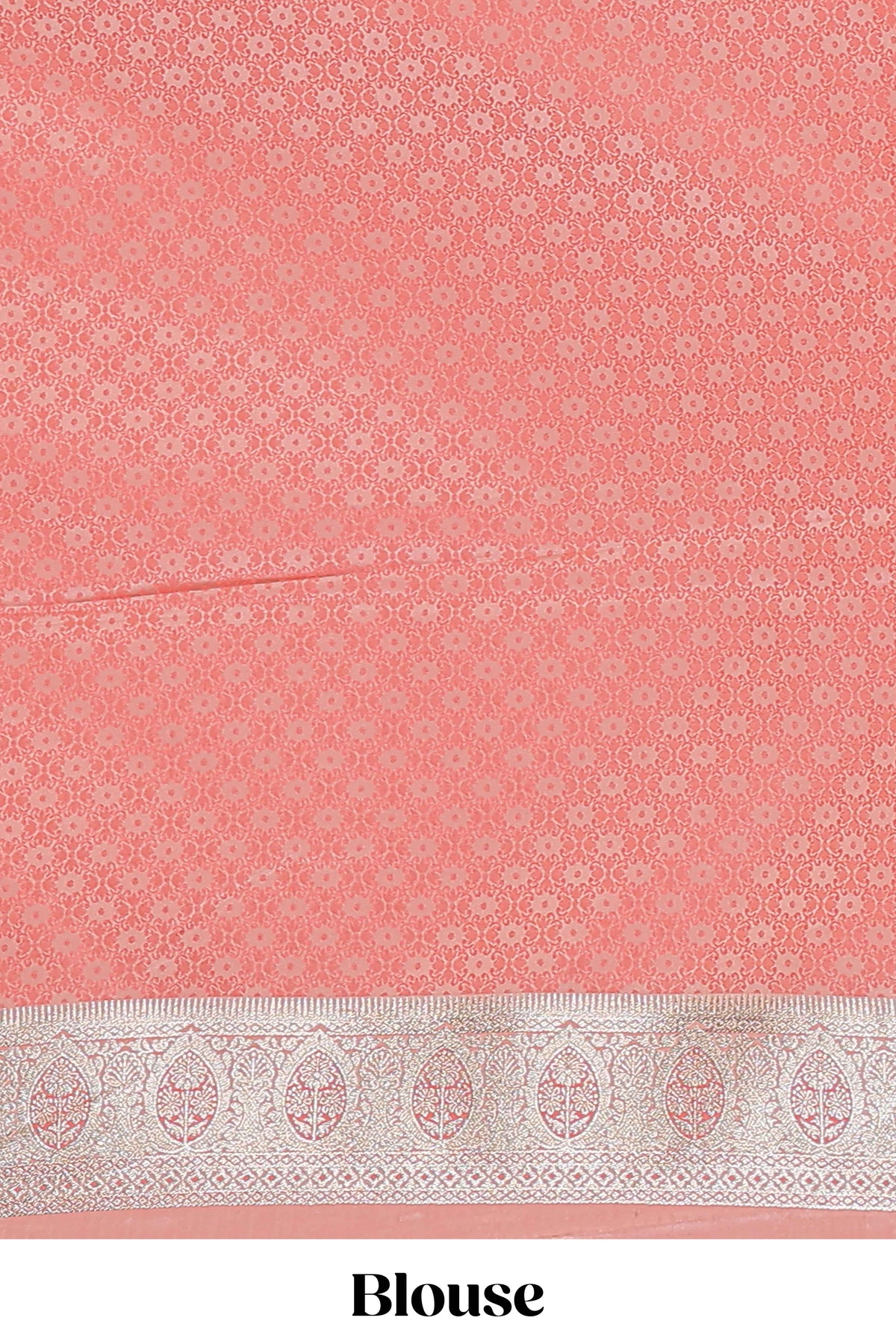 Peach multicolor striped banarasi silk saree with self zari border and  matching blouse