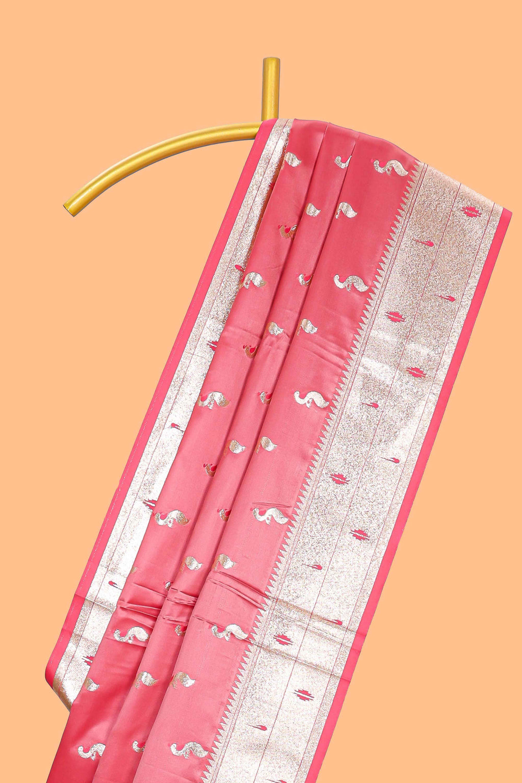 Peach butta designed banarasi silk saree with self zari border and  matching blouse