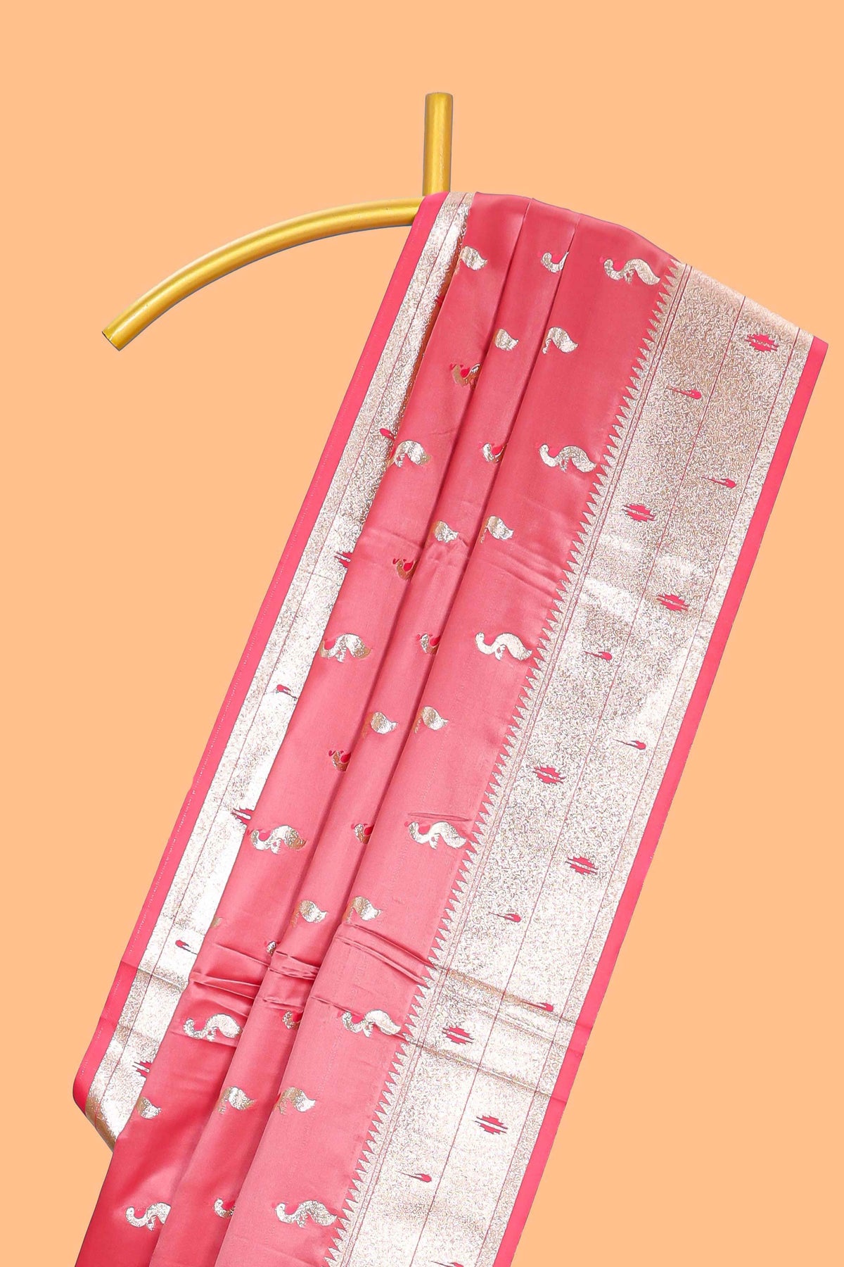 Peach butta designed banarasi silk saree with self zari border and  matching blouse