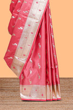Peach butta designed banarasi silk saree with self zari border and  matching blouse