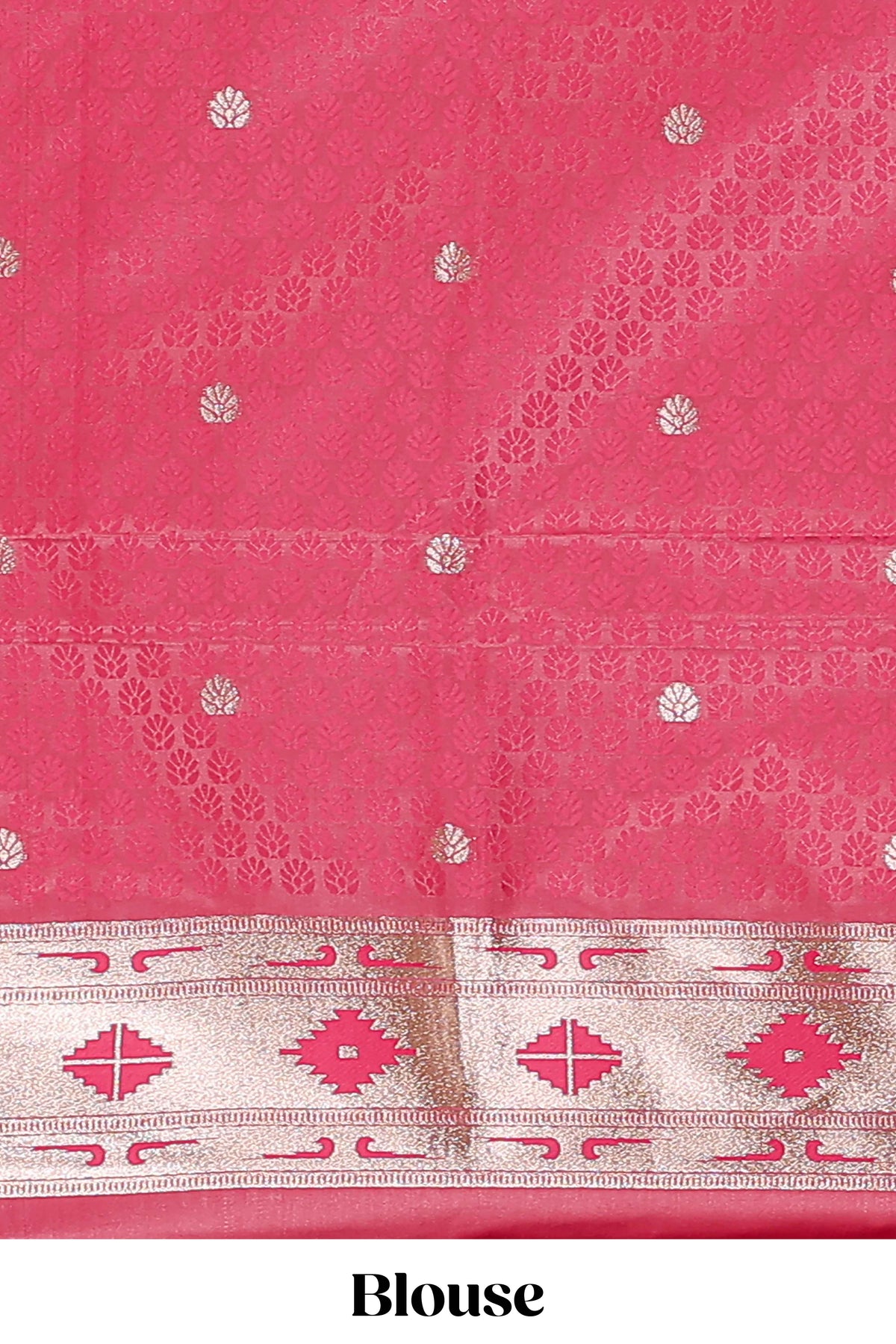 Peach butta designed banarasi silk saree with self zari border and  matching blouse