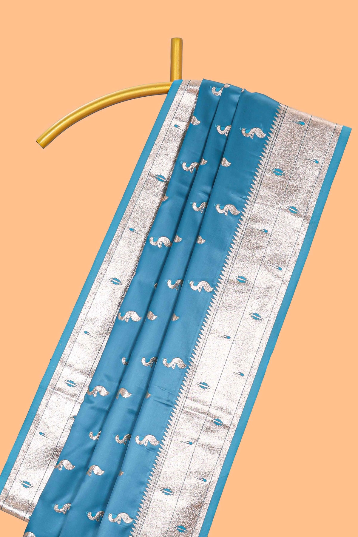 Blue butta designed banarasi silk saree with self zari border and  matching blouse