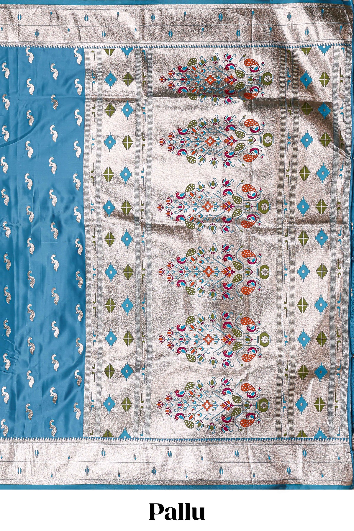 Blue butta designed banarasi silk saree with self zari border and  matching blouse