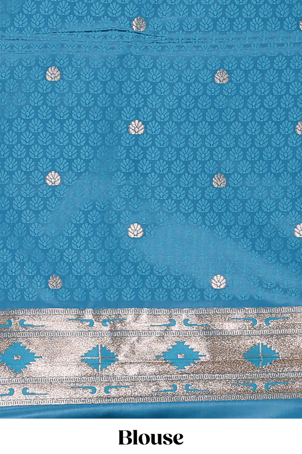 Blue butta designed banarasi silk saree with self zari border and  matching blouse
