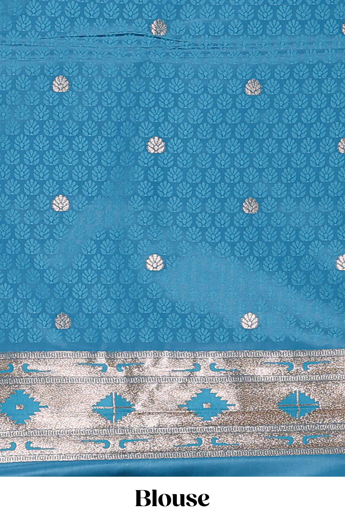 Blue butta designed banarasi silk saree with self zari border and  matching blouse