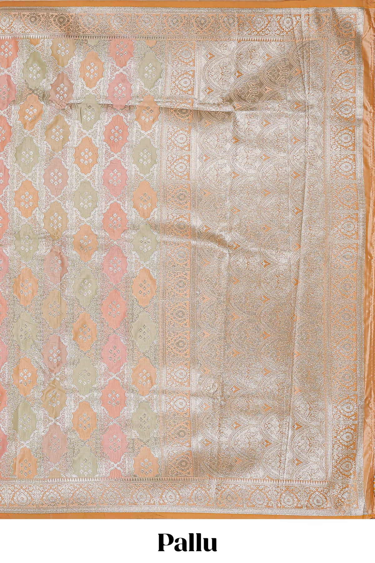 Orange multicolor floral motifs banarasi silk saree with self zari border and  matching blouse