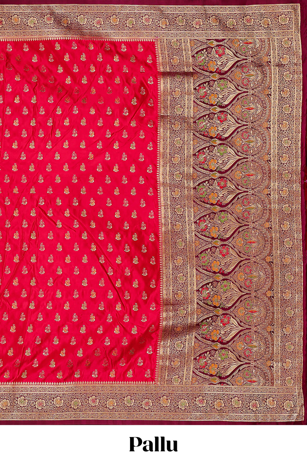Red banarasi silk saree with contrast zari border and blouse