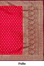Red banarasi silk saree with contrast zari border and blouse