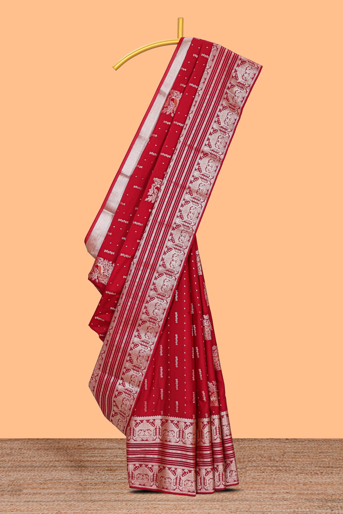 Maroon unique designed banarasi silk saree with self zari border and matching blouse