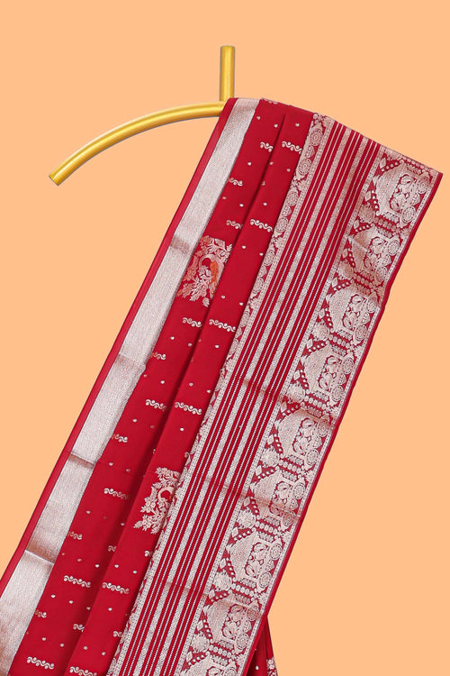Maroon unique designed banarasi silk saree with self zari border and matching blouse