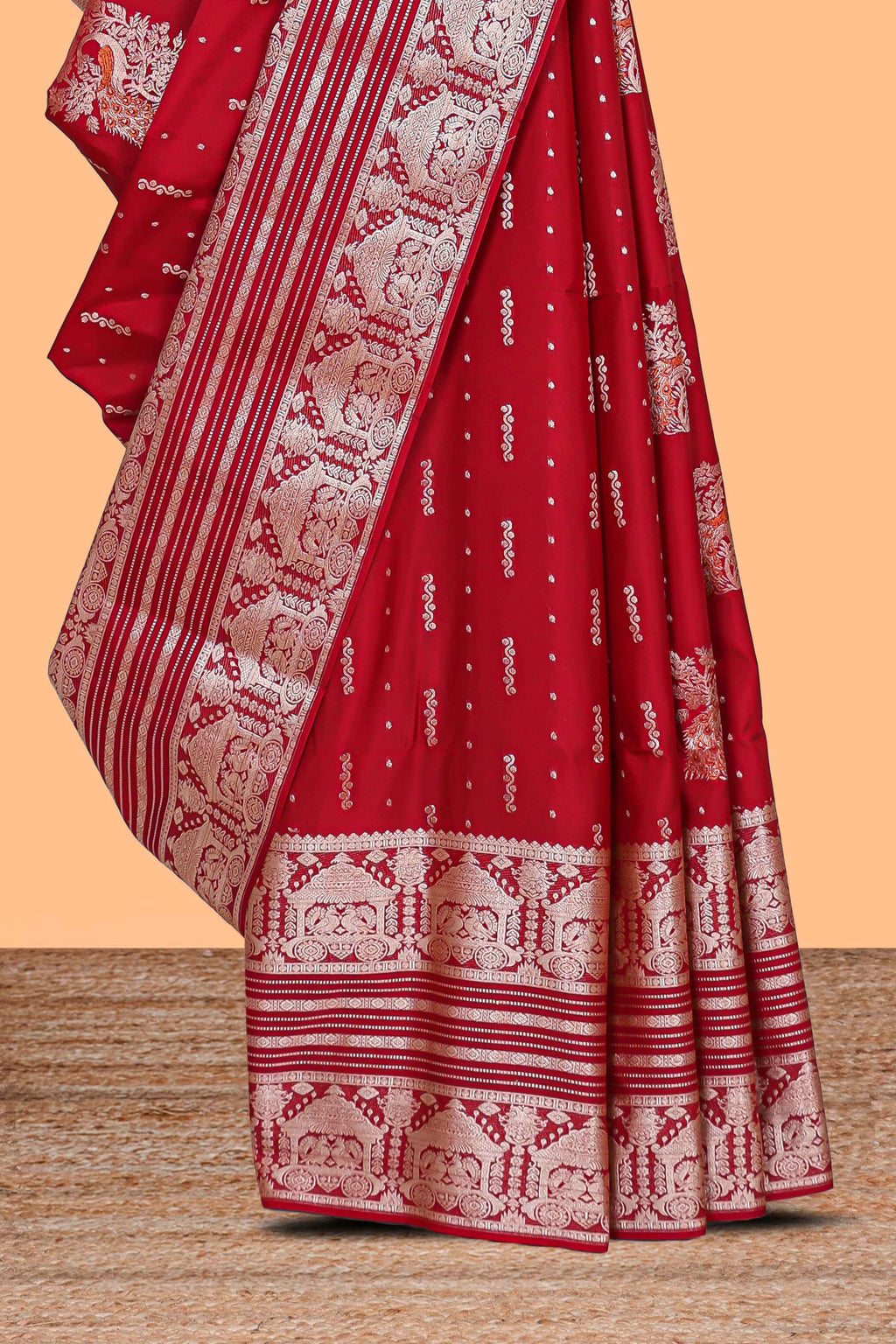 Maroon unique designed banarasi silk saree with self zari border and matching blouse