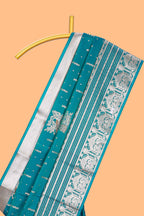Blue unique designed banarasi silk saree with self zari border and matching blouse