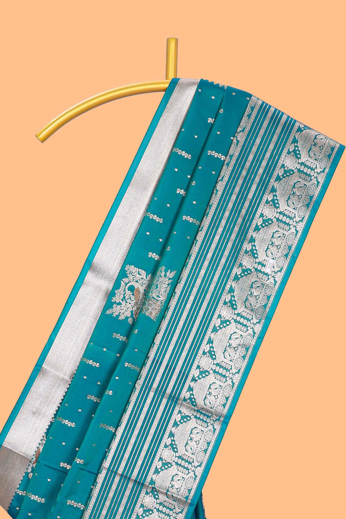 Blue unique designed banarasi silk saree with self zari border and matching blouse