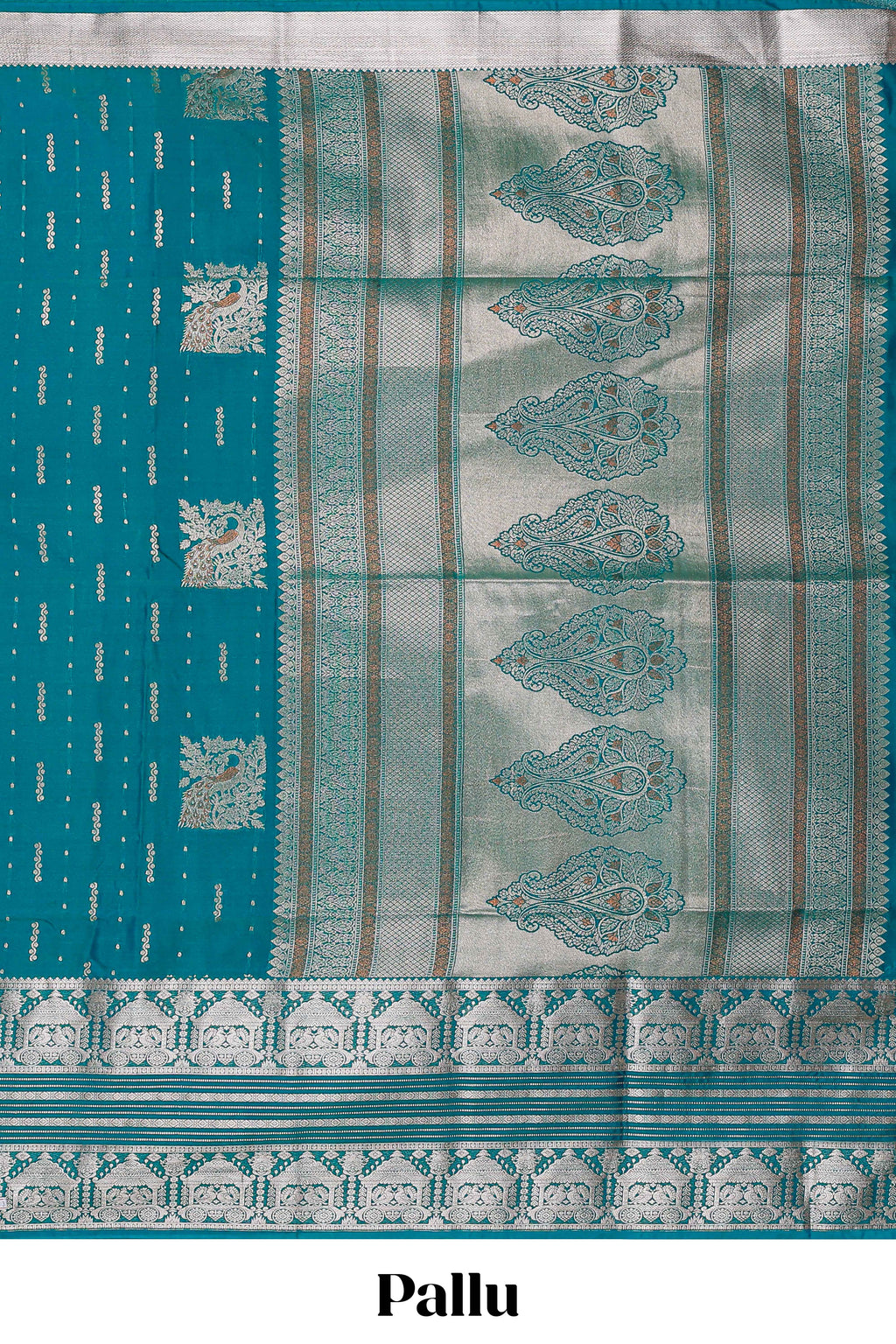Blue unique designed banarasi silk saree with self zari border and matching blouse