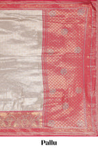 Cream unique designed banarasi silk saree with contrast floral zari border and blouse