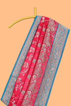 Red floral designed banarasi silk saree with contrast floral zari border and blouse