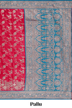 Red floral designed banarasi silk saree with contrast floral zari border and blouse