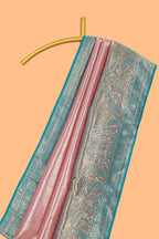 Blush pink unique designed banarasi silk saree with contrast floral zari border and blouse