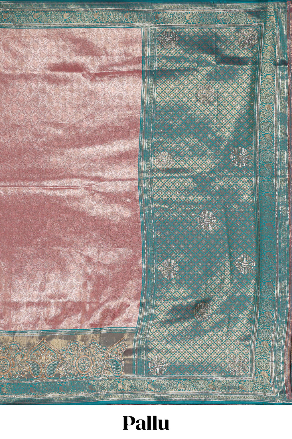 Blush pink unique designed banarasi silk saree with contrast floral zari border and blouse
