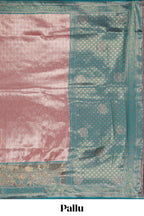 Blush pink unique designed banarasi silk saree with contrast floral zari border and blouse