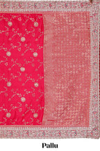 Rani pink floral designed banarasi silk saree with self floral embroidery border and matching blouse
