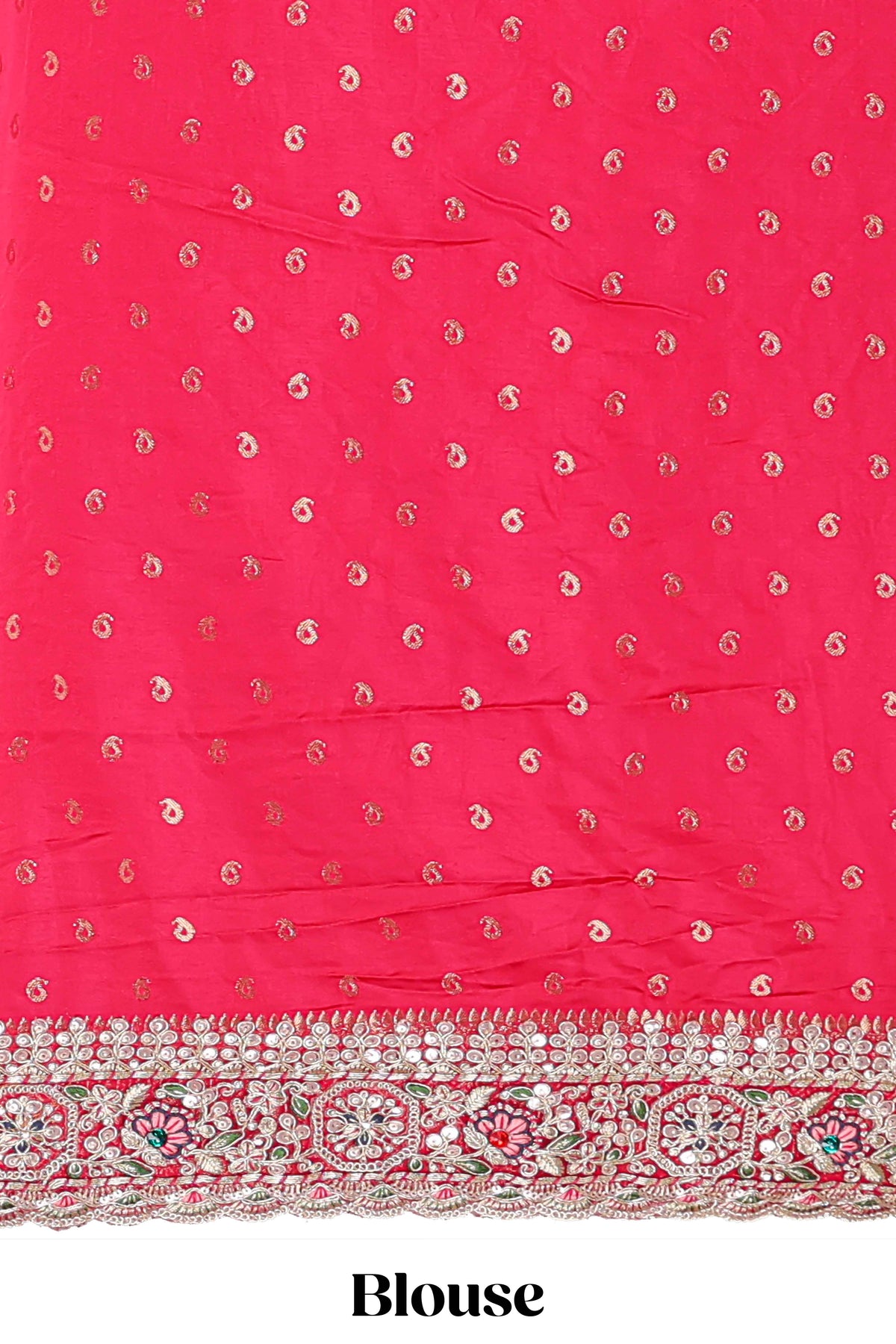 Rani pink floral designed banarasi silk saree with self floral embroidery border and matching blouse