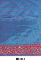 Blue floral designed banarasi silk saree with contrast floral border and matching blouse