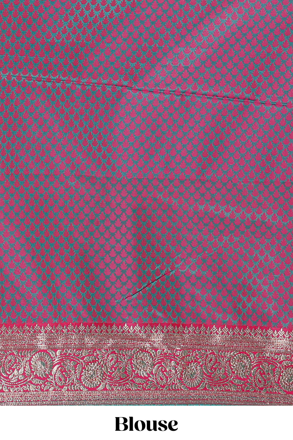 Green floral designed banarasi silk saree with contrast floral border and matching blouse