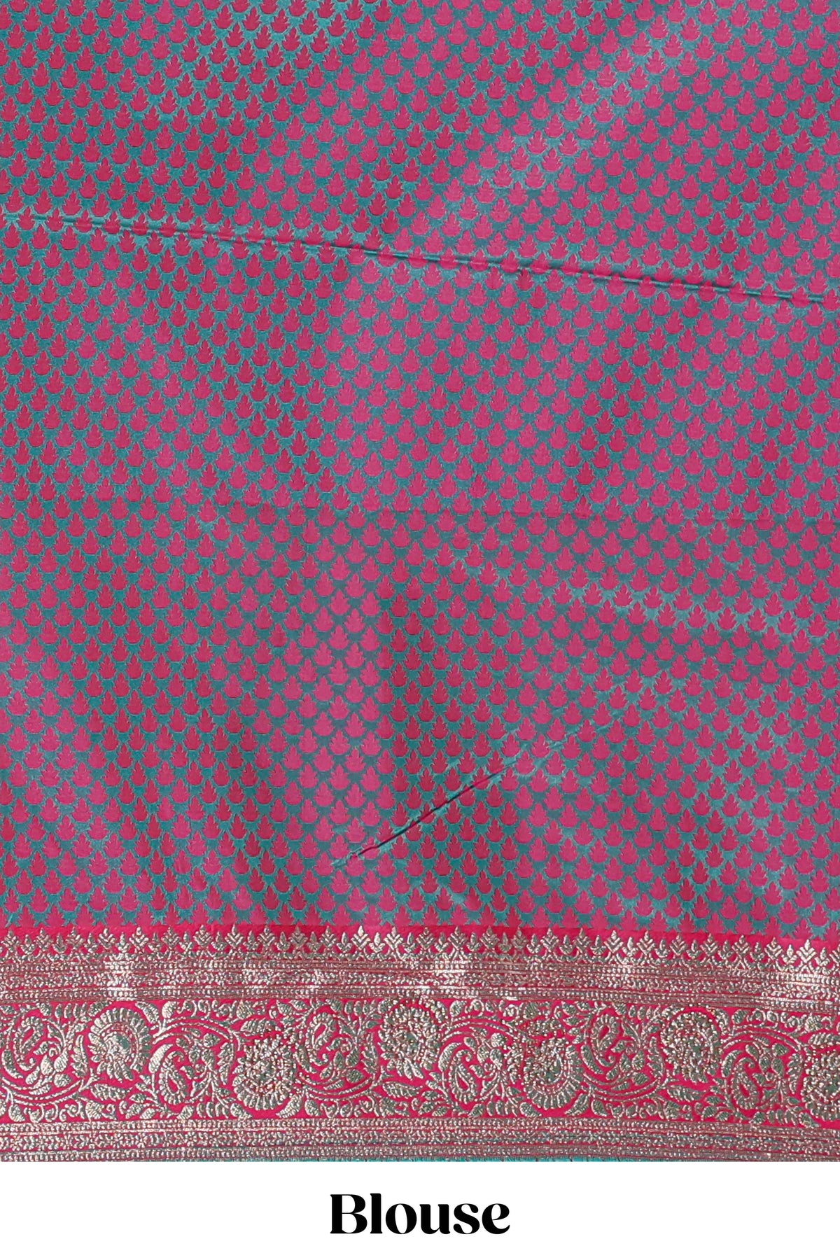 Green floral designed banarasi silk saree with contrast floral border and matching blouse