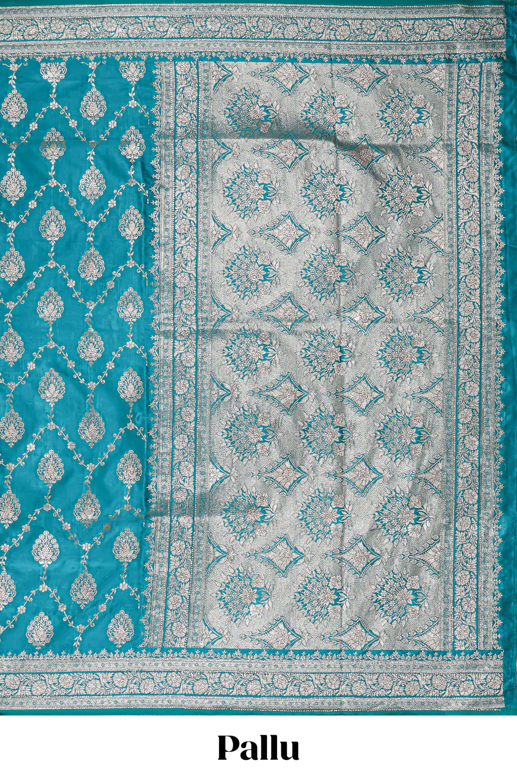 Blue floral designed banarasi silk saree with self floral border and matching blouse