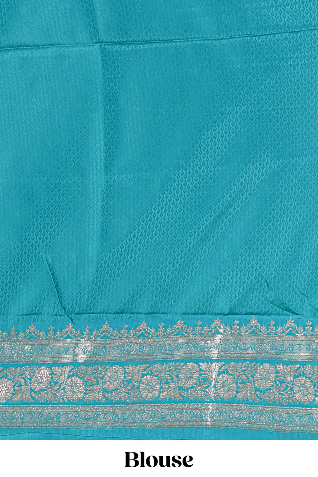 Blue floral designed banarasi silk saree with self floral border and matching blouse
