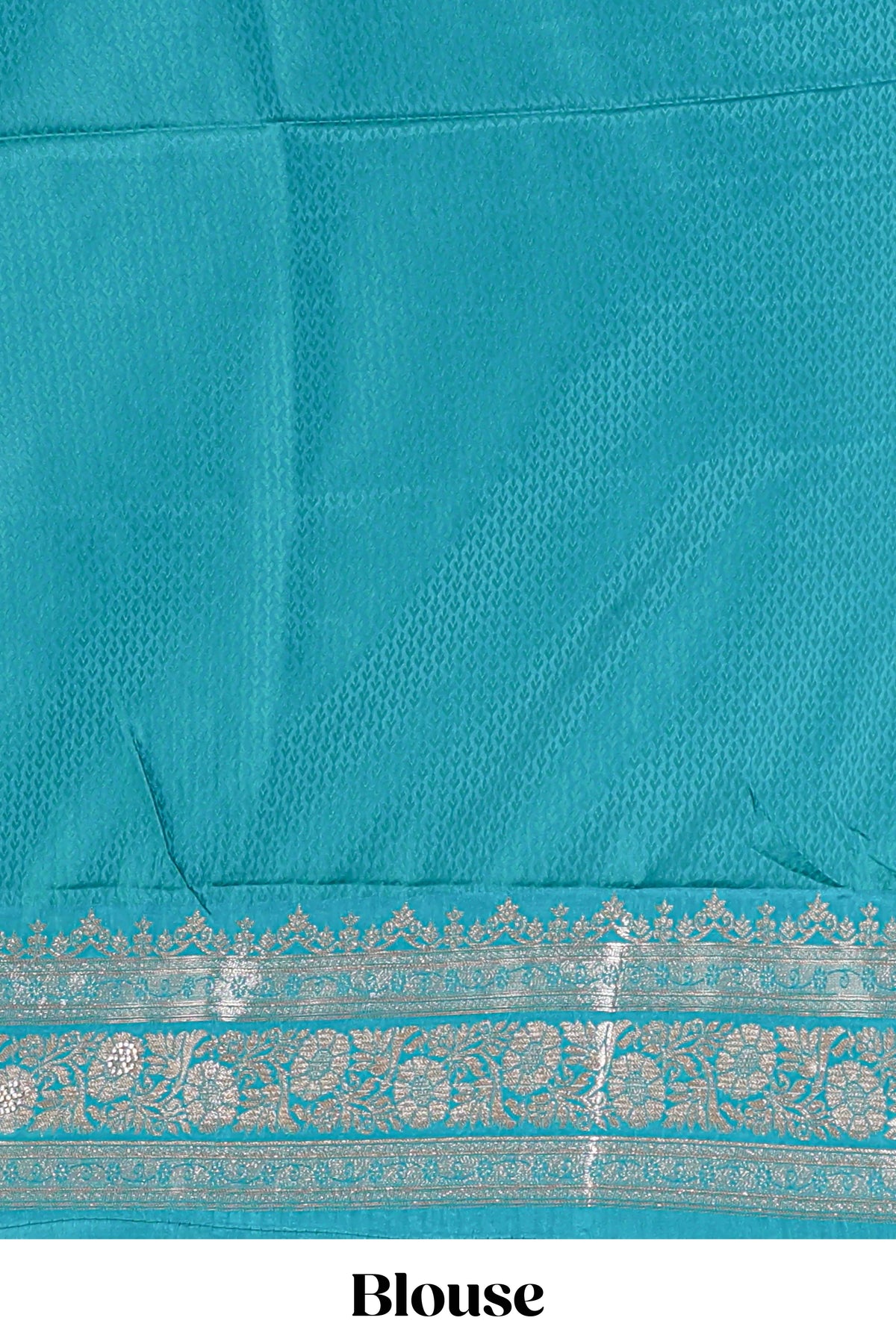 Blue floral designed banarasi silk saree with self floral border and matching blouse