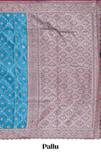 Peacock blue floral designed banarasi silk saree with self floral border and matching blouse