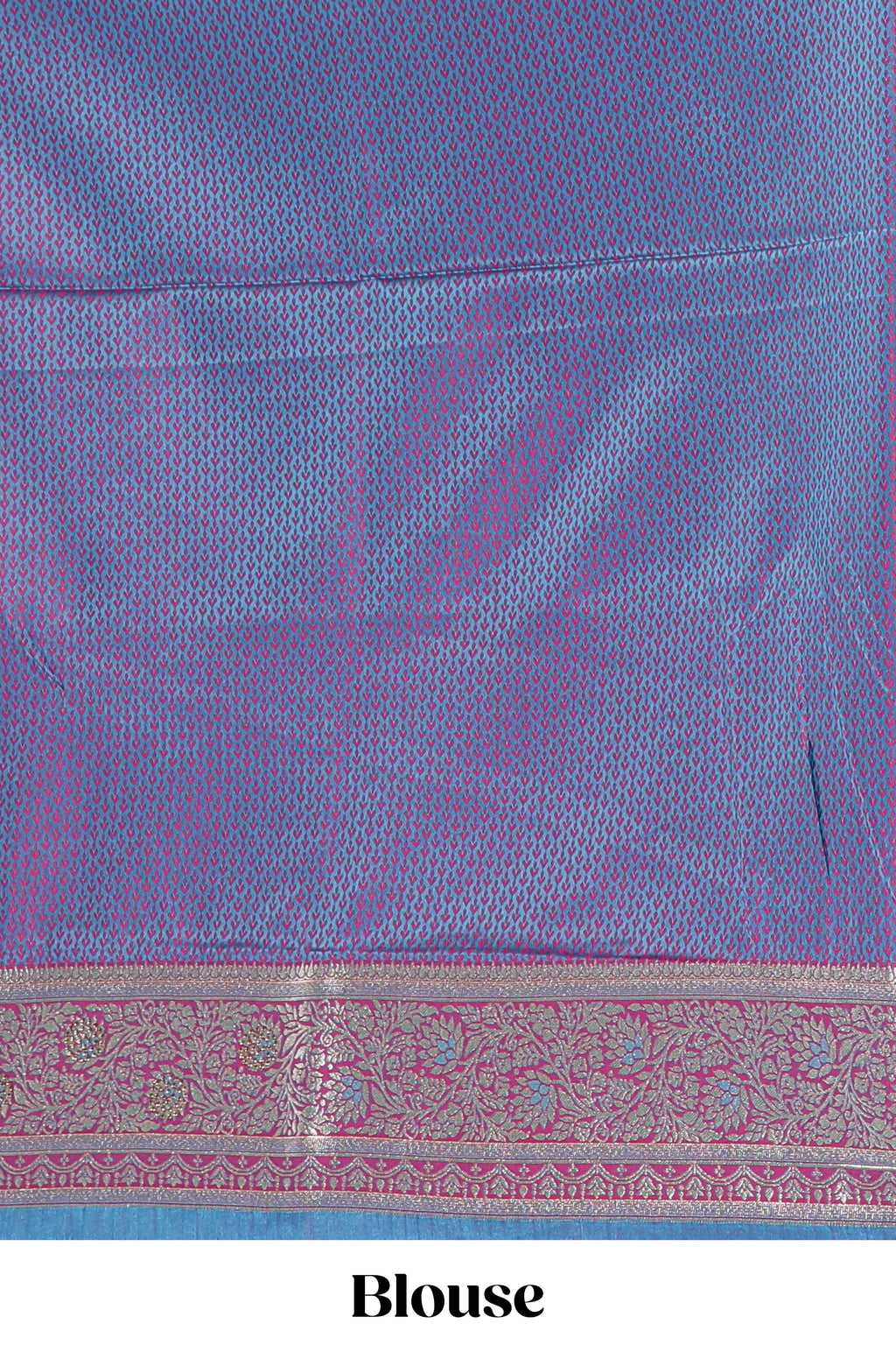 Peacock blue floral designed banarasi silk saree with self floral border and matching blouse